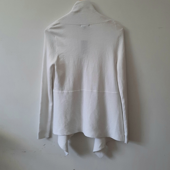 Verve Ami White Cardigan Open Front Draped Ribbed Knit Long Sleeve NWT Size M - Picture 3 of 11